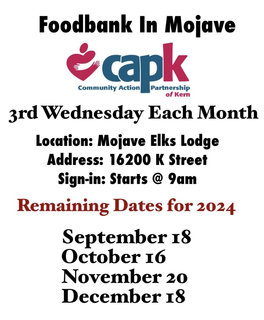 2024 Foodbank Remaining Dates At Mojave Elks Lodge